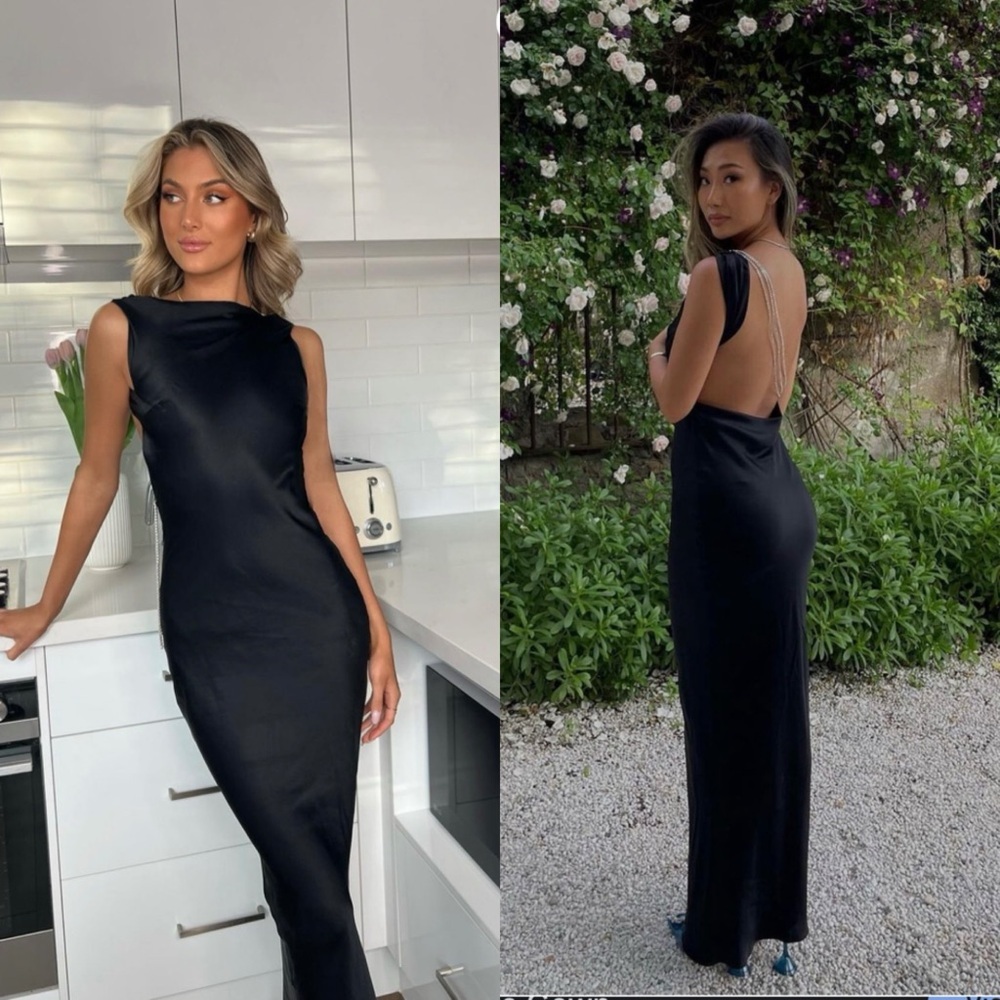 The Bar Pierre Gown maxi dress silk open back in black size 4 - Picture 1 of 16